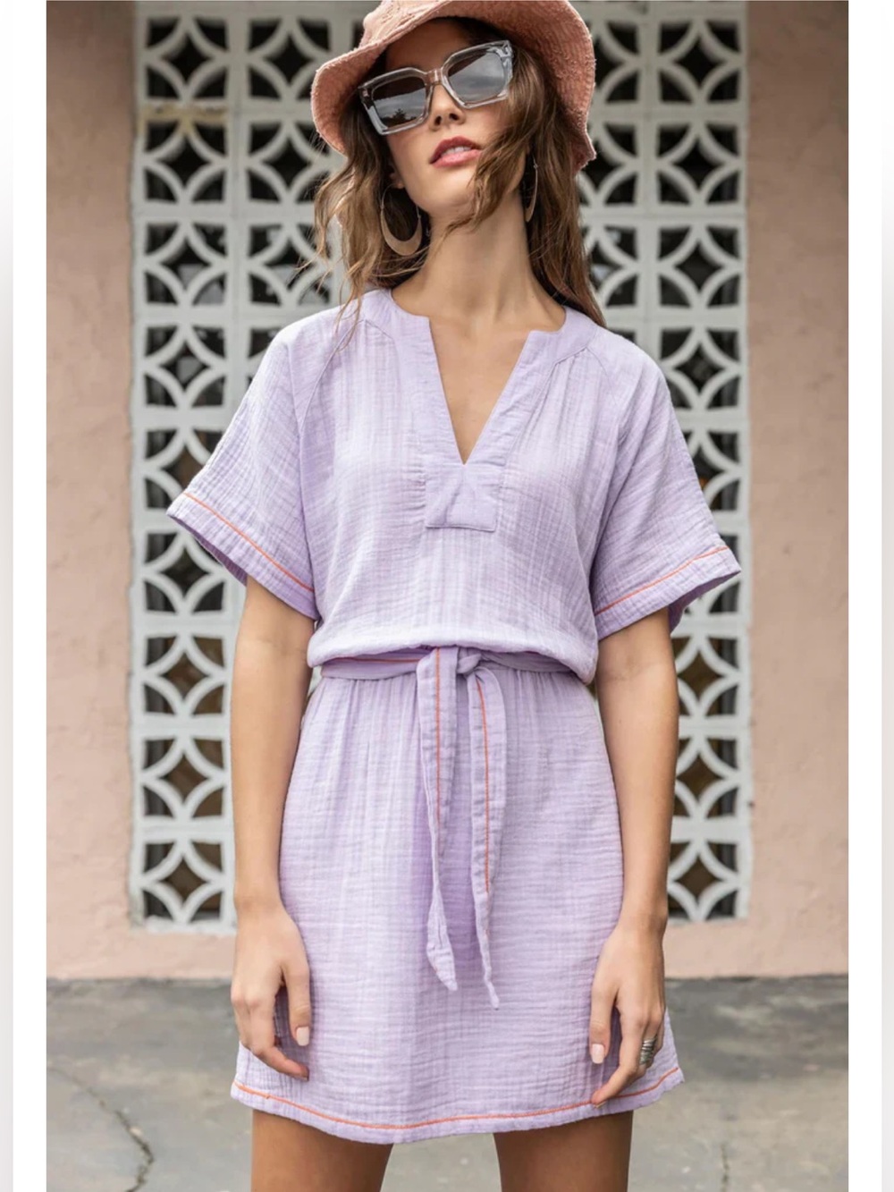 NWT Lilla P Cotton Gauze Split Neck Dress in a pastel lavender color Size S